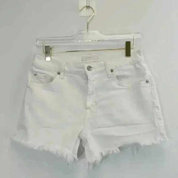 7 FOR ALL MANKIND Womens White Jean Shorts 29 High Rise Cut-Off Frayed Raw Hem - Picture 1 of 3